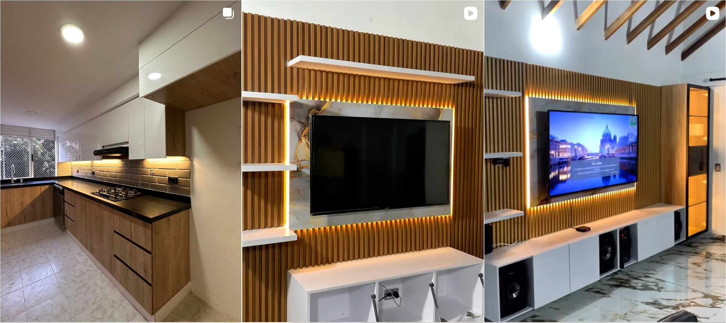 Tres proyectos Home Decore: cocina, dos centros de entretenimiento